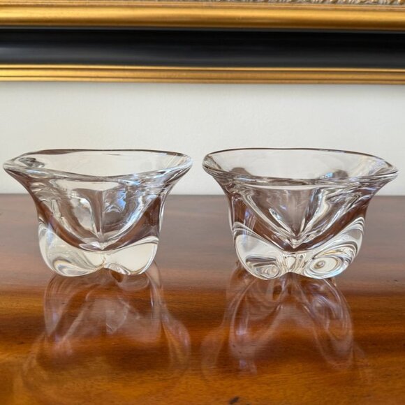 Vintage Pair Magnor Norway Crystal Cross-Footed Glass Art Bowl Berries Nuts - Picture 1 of 10